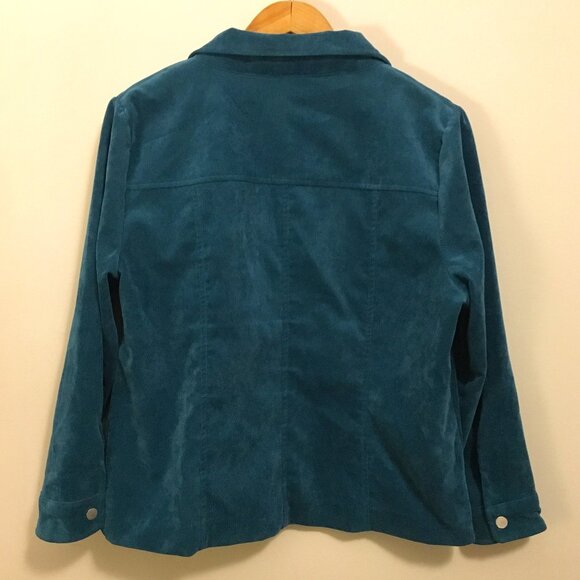 Vintage 90s Alia Embroidered Turquoise Corduroy Jacket and Pantsuit - Picture 5 of 16